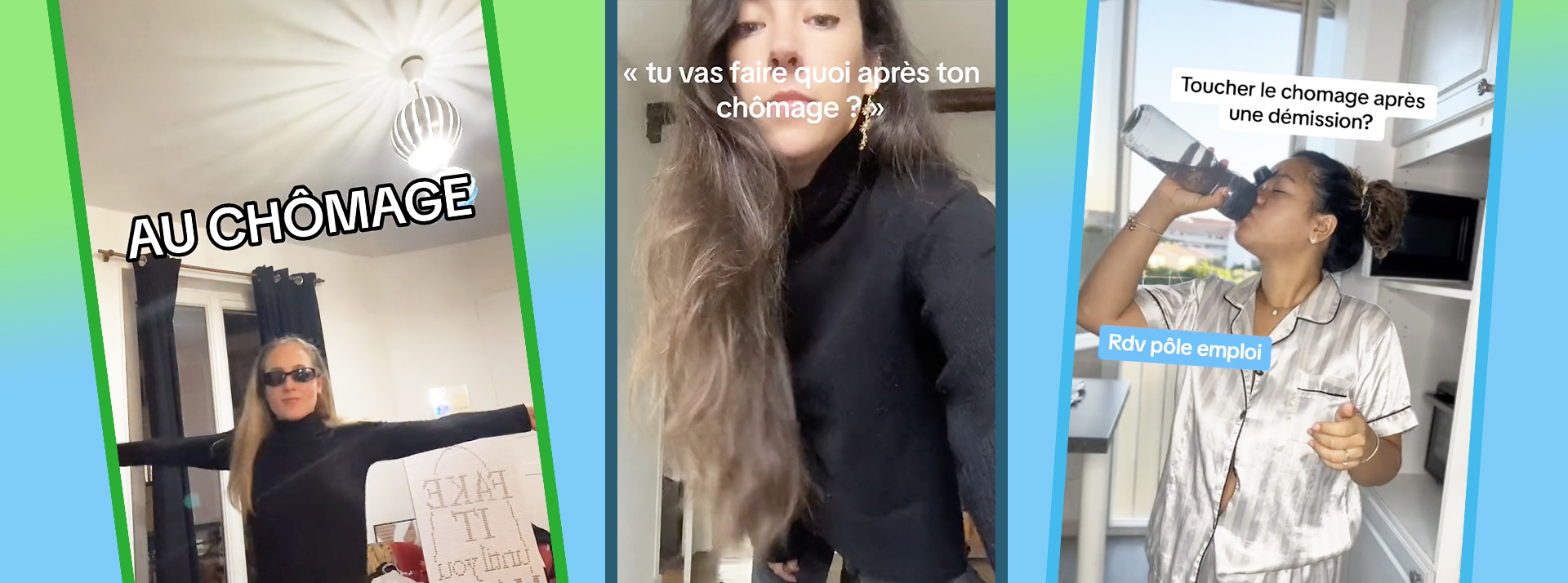 une jeune femme se met en scène dans sa vie de chomeuse.