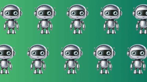 Petits robots sur fond vert