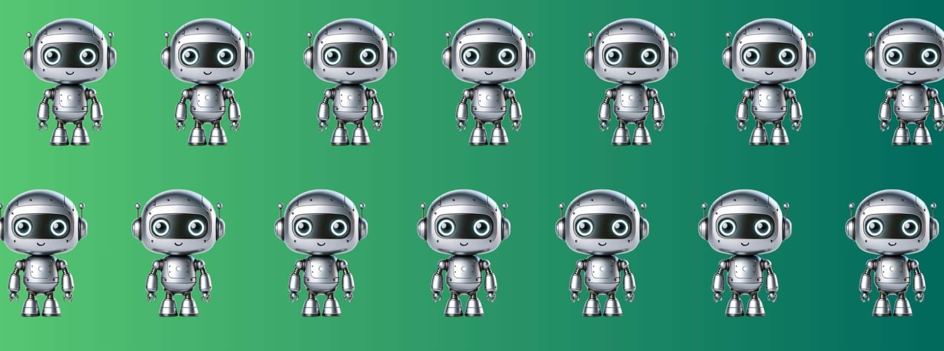 Petits robots sur fond vert