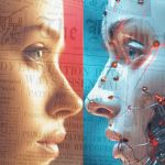 Un visage de femme face à un visage IA