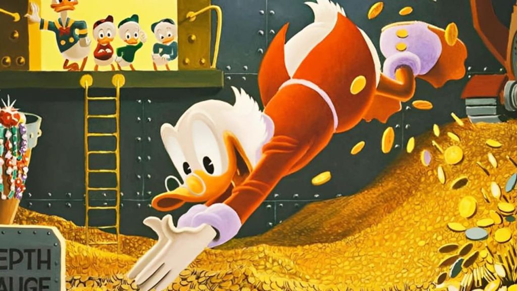 Picsou plonge dans un bain de pièces d'or