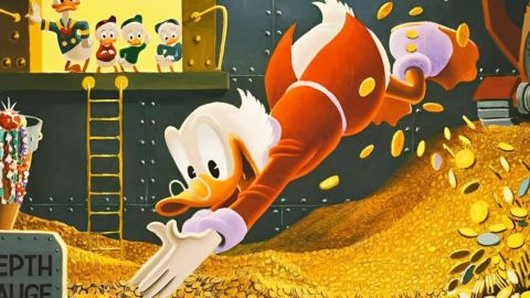 Picsou plonge dans un bain de pièces d'or