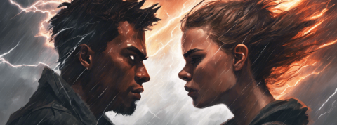 division une femme et un homme qui se font face en colère