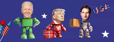 OpenAI censure le bot d'un candidat à l'élection américaine Des robots avec la tête de Donald Trump, Joe Biden et Dean Phillips