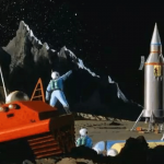 Une fusée et des astronautes