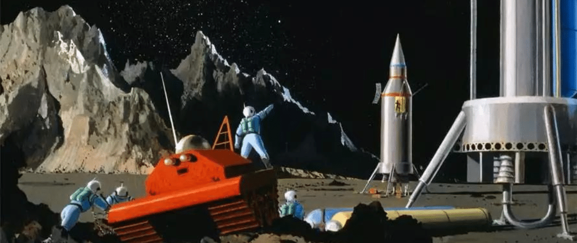 Une fusée et des astronautes