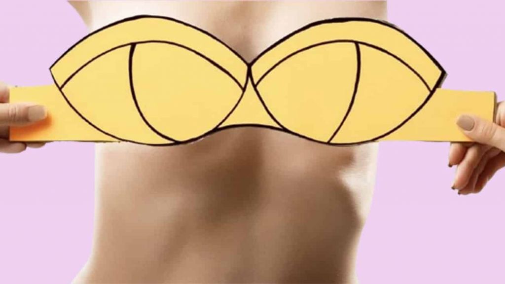 Illustration d'un soutien gorge en papier posé sur la poitrine d'une femme