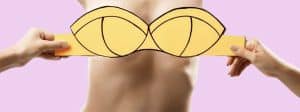 Illustration d'un soutien gorge en papier posé sur la poitrine d'une femme