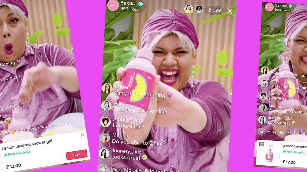 Une femme présent un produit sur le TikTokshop aux Usa