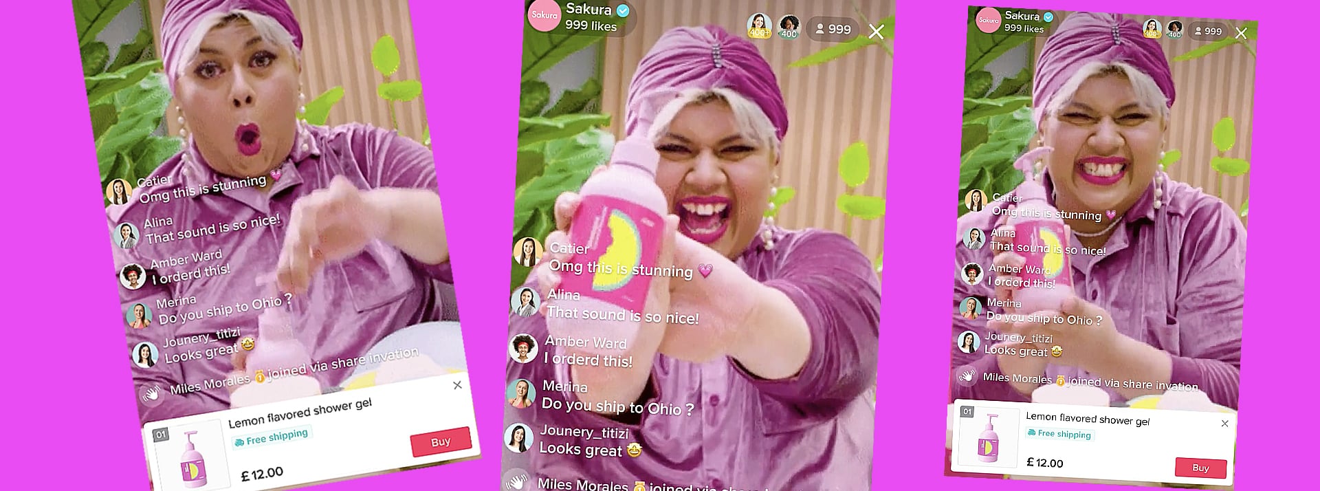 Une femme présent un produit sur le TikTokshop aux Usa