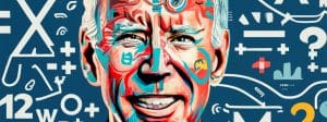 Un close-up de Biden avec des équations mathématiques sur le visage, image générée par IA