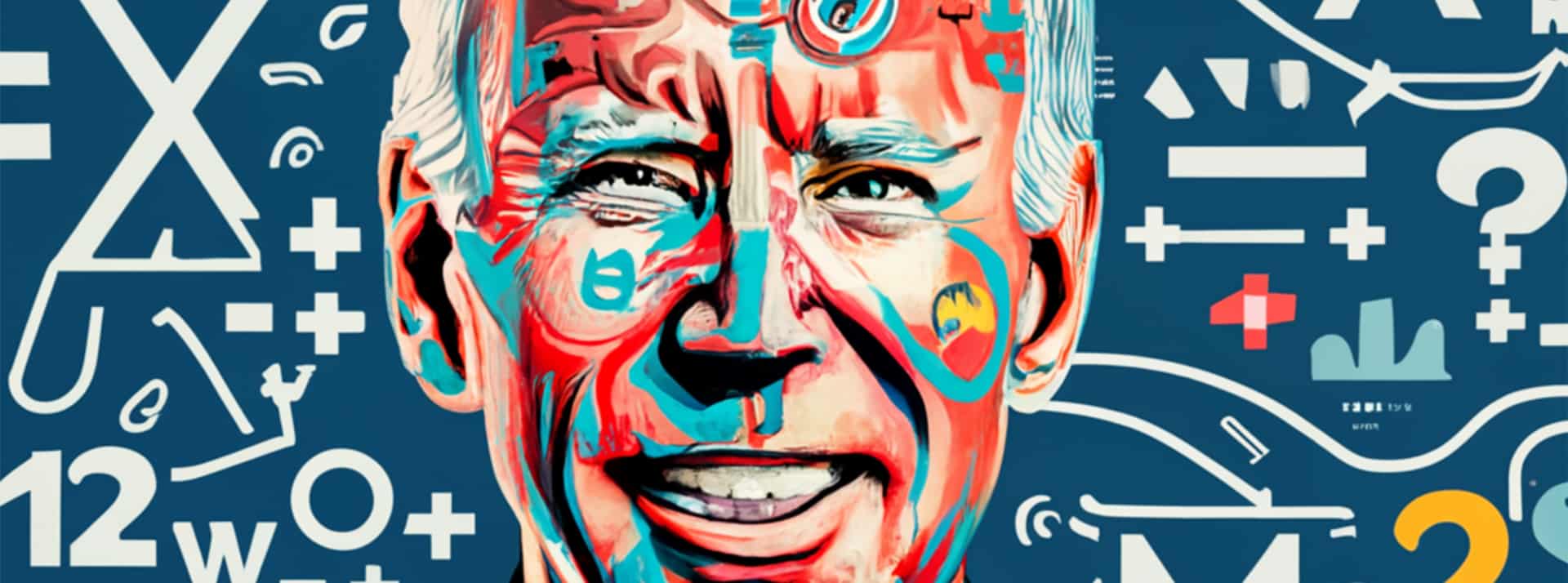 Sur Onlocklearning, c'est Kim Kardashian ou Joe Biden qui donnent des cours de maths - L'ADN Un close-up de Biden avec des équations mathématiques sur le visage, image générée par IA