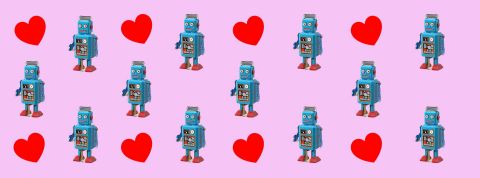 Astuce : créer un bot pour parler via Tinder à 5200 femmes Des coeurs et des robots sur fond rose