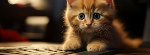 La téléconsultation pour animaux de compagnie, un marché en croissance Un petit chat roux avec les pattes sur le clavier d'un ordi-ordi