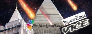 Meteores sur les buildings du NY Times, Washington Post, Vice