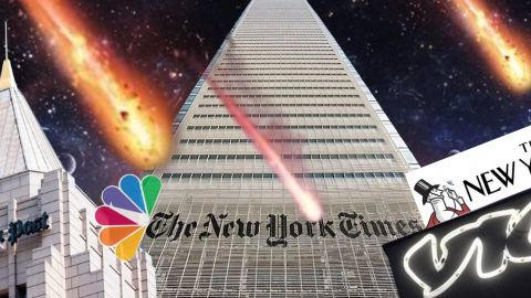 Meteores sur les buildings du NY Times, Washington Post, Vice