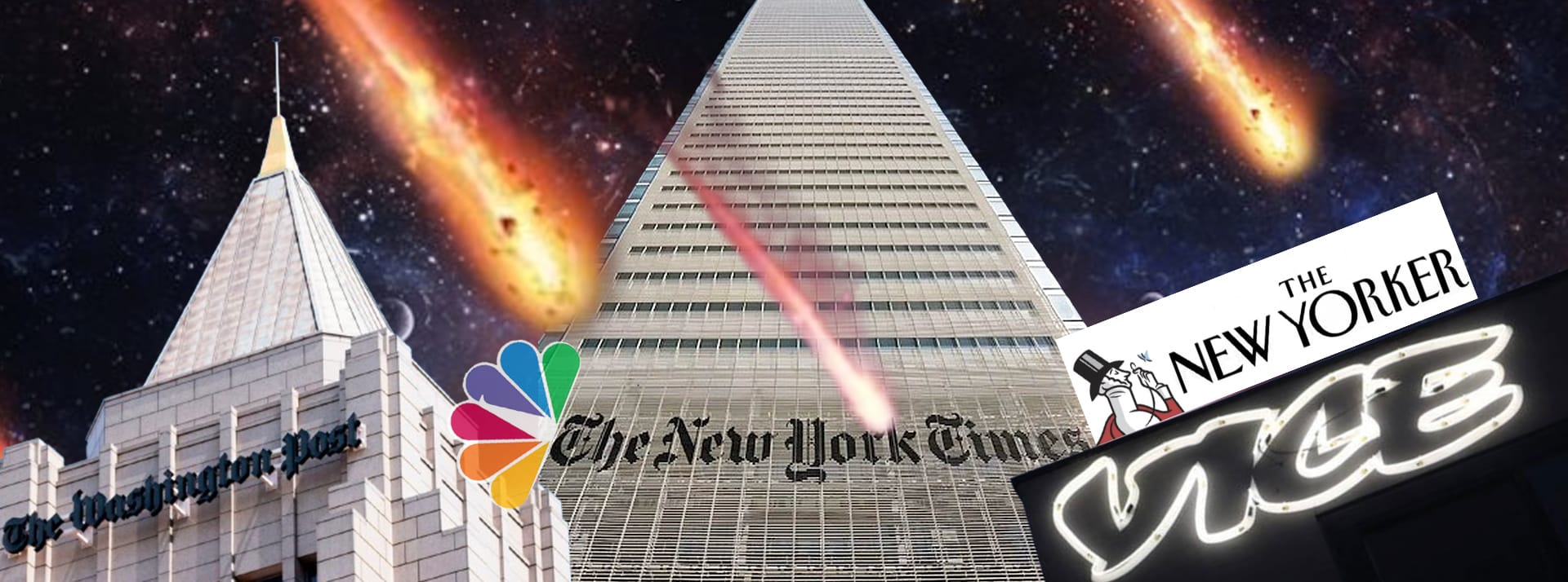 La fin du journalisme web - L'ADN Meteores sur les buildings du NY Times, Washington Post, Vice