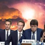 Marc Zuckerberg (Meta), Linda Yaccarino (X), Evan Spiegel, (Snapchat), Shou Zi Chew (TikTok) et Jason Citron (Discord)