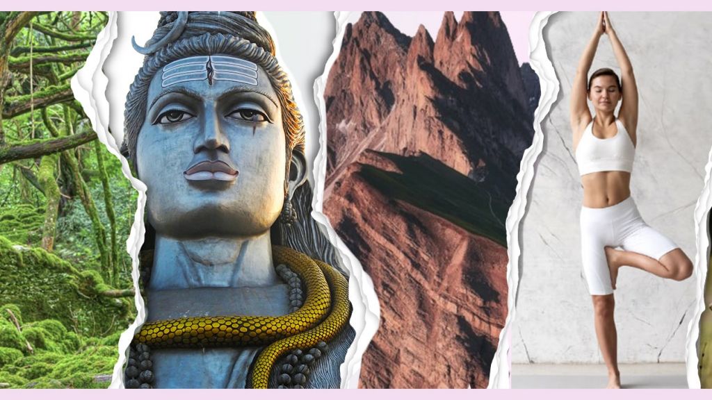Podcast : plongée à la croisée des éco-fascistes et des éco-spirituels Foret, bouddha, montagen rose, yoga girl et bucheron musclé