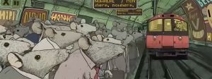 Illustration d'un quai du métro avec des rats en costumes