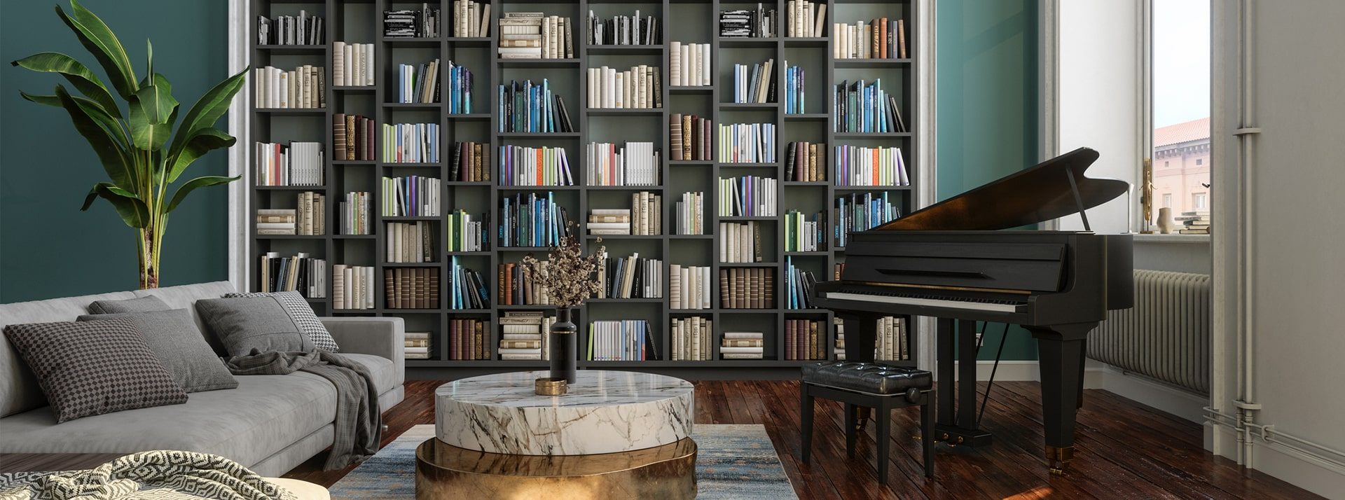 Bookshelf Wealth : la maison expose ses signes intérieurs de richesse - L'ADN Un intérieur au luxe moderne, avec une très belle bibliothèque