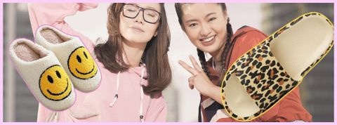 Chine : les jeunes travailleurs se pointent au bureau en pantoufles Deux jeunes Chinoises et des pantoufles smiley et leopard