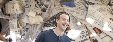 Zucky-laughs Une image de zukcerberg qui rigole sur une pile de journeaux