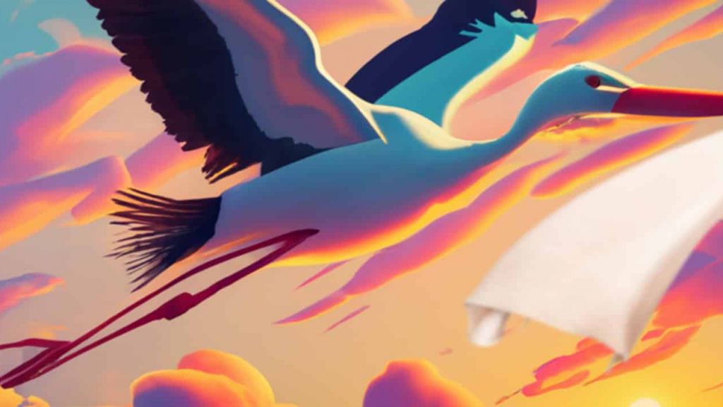 La population mondiale décline : une première depuis la Peste Noire Une cigone avec un baluchon vide dans un ciel orangé