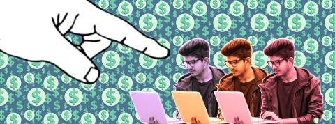 Sous-traiter son travail à des Indiens ? La recette des gourous du business sur les réseaux Un doigt qui pointe 3 jeunes indiens sur leurs ordis