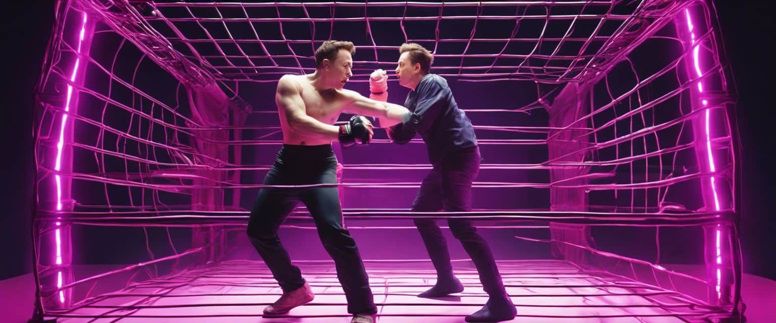 sam versus elon - L'ADN elon contre Sam sur un ring du futur