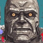 Un robot type Zardoz avec les logos Reddit, tumblr et Wordpress