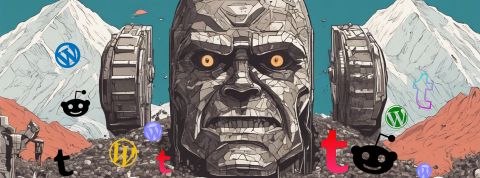 Comment nos posts Tumblr, Reddit et WordPress vont alimenter des IA Un robot type Zardoz avec les logos Reddit, tumblr et Wordpress