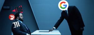 Un homme avec le logo Google domine un autre homme assis