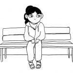 une petite fille brune sur un banc dans la série Samuel