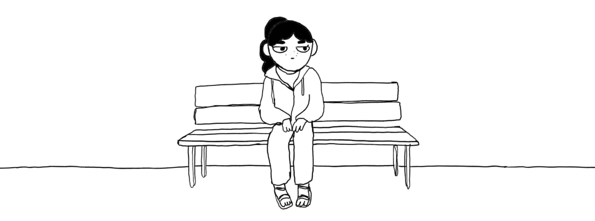 une petite fille brune sur un banc dans la série Samuel