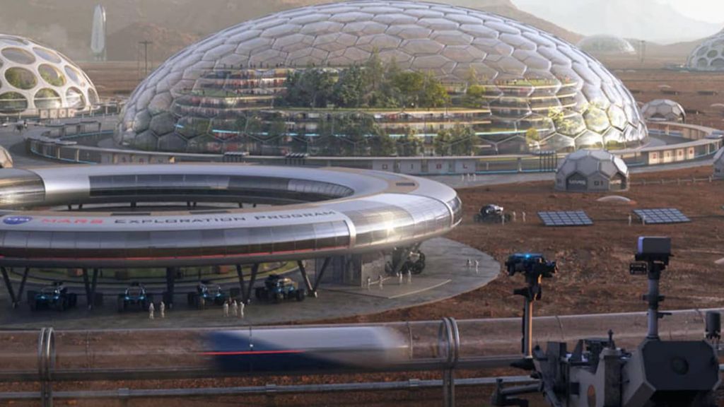 ville du futur imaginaire avec domes