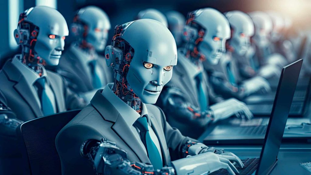 Groupe de robots travaillant