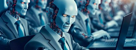 Opportunités et contraintes : comment l'IA impacte l'entreprise Groupe de robots travaillant