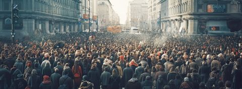 Toujours plus vite ! Jusqu'où irons-nous avant de ne plus pouvoir tenir la cadence ?  Des milliers de personnes serrées dans la rue, en plein rush