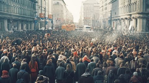 Toujours plus vite ! Jusqu'où irons-nous avant de ne plus pouvoir tenir la cadence ? Des milliers de personnes serrées dans la rue, en plein rush