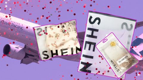 Un Boeig 77 dans le ciel et des colis Shein