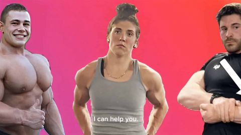 Des captures de comptes TikTok avec deux hommes et une femme musclés