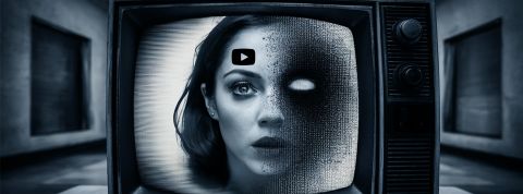 Sur YouTube, les vidéos de vulgarisation restent une affaire d’hommes Une femme dans un écran de TV à laquelle il manque un oeil et loe logo YouTube