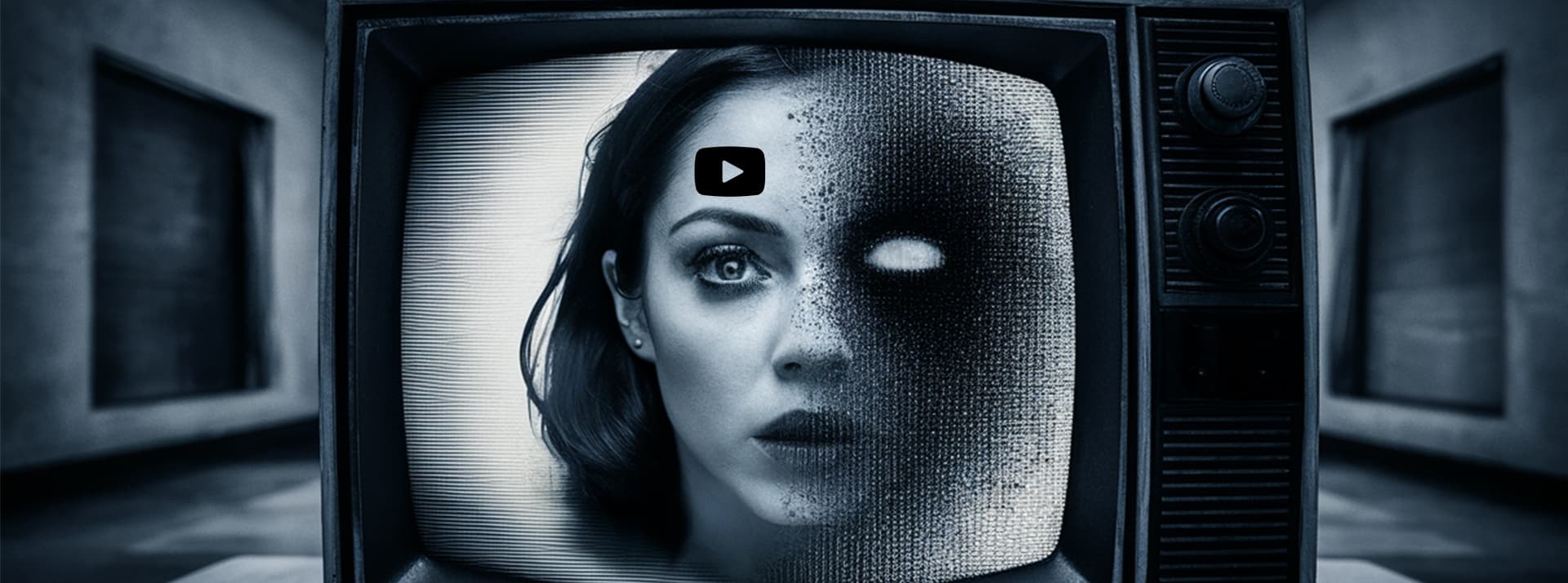 Sur YouTube, les vidéos de vulgarisation restent une affaire d’hommes - L'ADN Une femme dans un écran de TV à laquelle il manque un oeil et loe logo YouTube