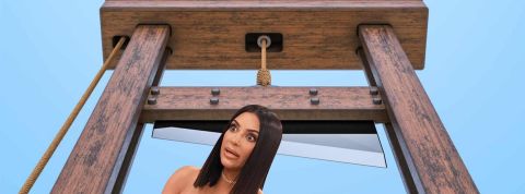 Kimk Kim Kardashian en mauvaise posture dans une guillotine