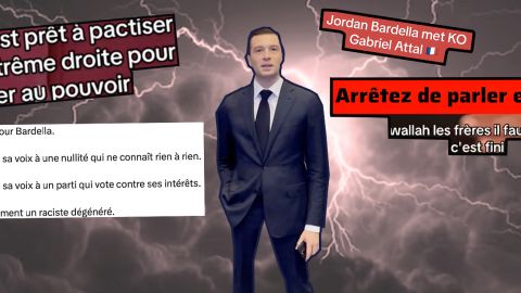 Bardella et des commentaires issus de X et TikTok post-election