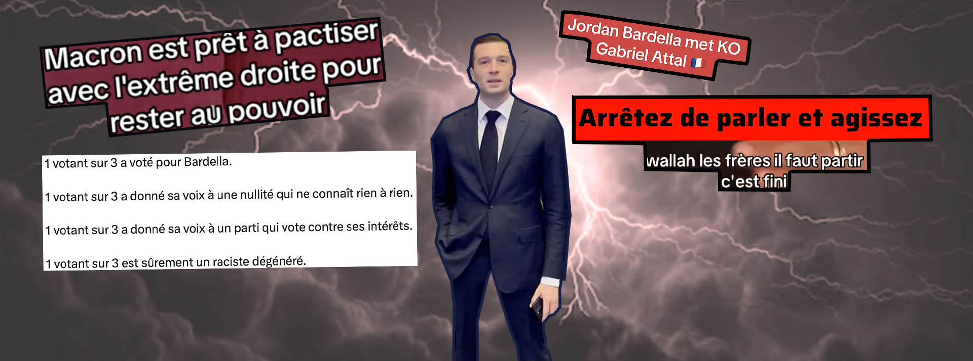 Sur X et TikTok, deux salles, deux ambiances post-électorales - L'ADN Bardella et des commentaires issus de X et TikTok post-election