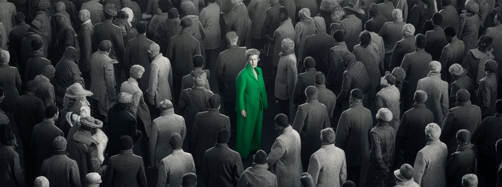 Écologie : « À force de penser qu’il y a le backlash, on crée le backlash » - L'ADN Une foule grise et un homme en costume vert au milieu