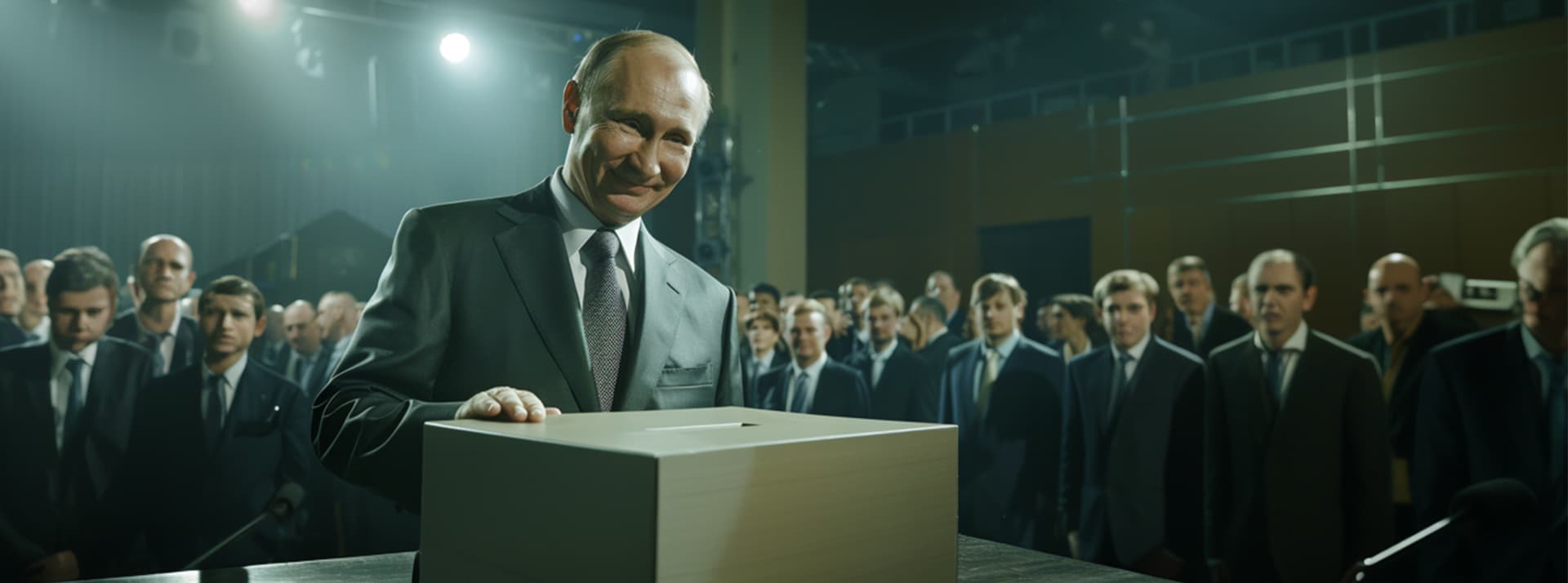 01-07-Russie-droite.jpg - L'ADN Poutine devant une urne avec un petit sourire