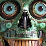 un robot Image IA d'un robot dans les tons verts, un peu flippant